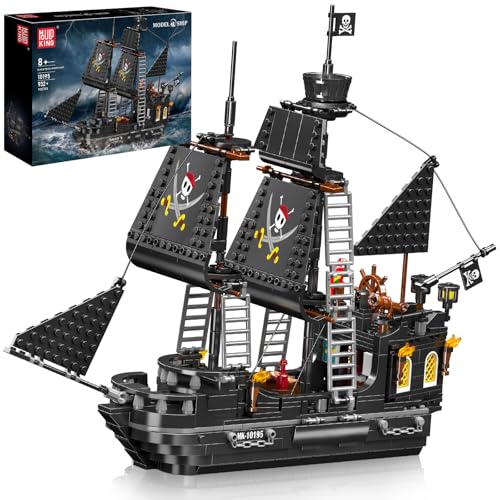 Mould King 10195 Black Pearl Kit de construction bateau à voile pirate 932 pièces avec design détaillé, cadeau pour garçons et filles à partir de 10 ans