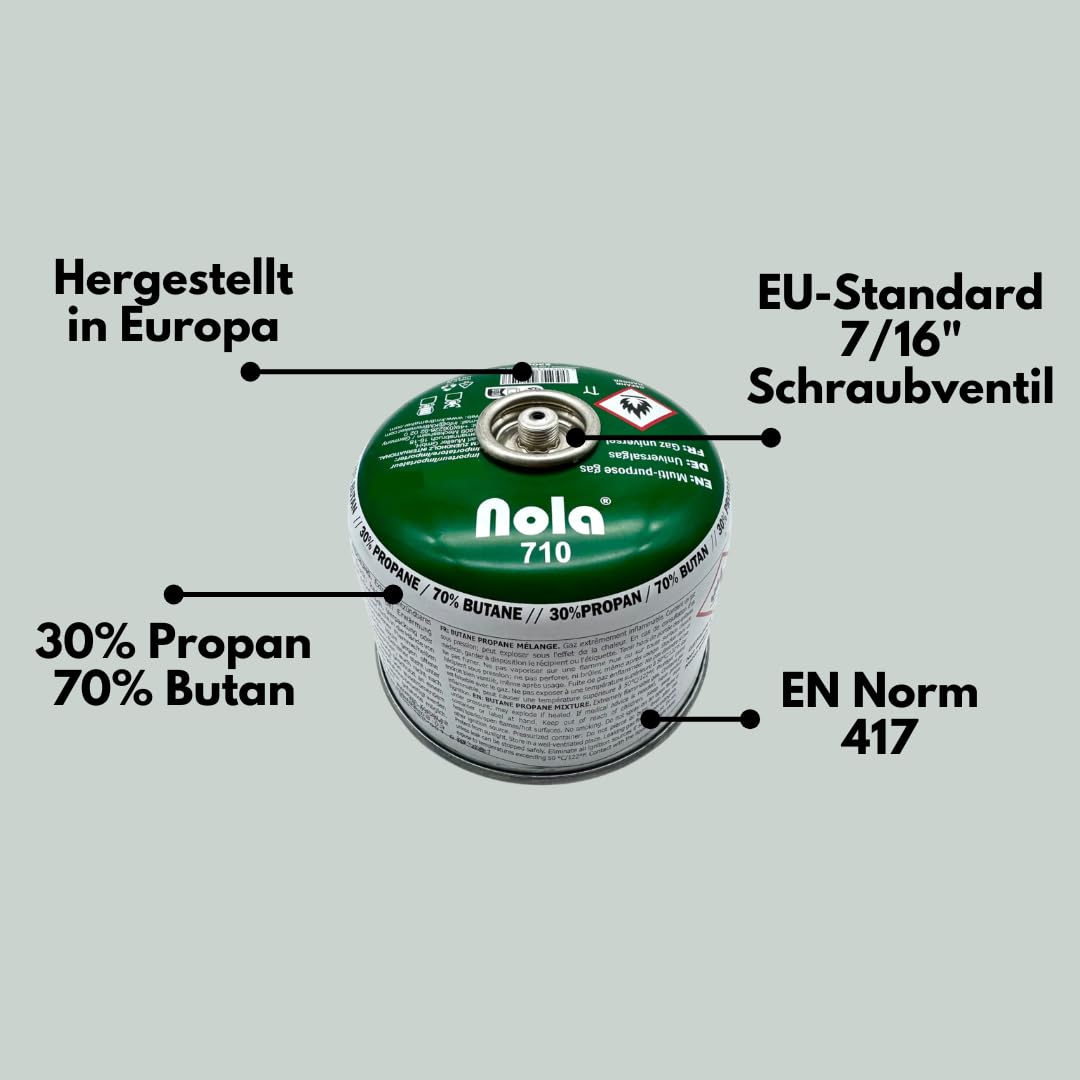 NOLA Lot de 4 cartouches de gaz de 230 g - Pour camping - Propane - Butane - Valve à visser - EN 417 - Réchaud à gaz - Brûleur à souder - Brûleur de mauvaises herbes - Cartouche de gaz à visser