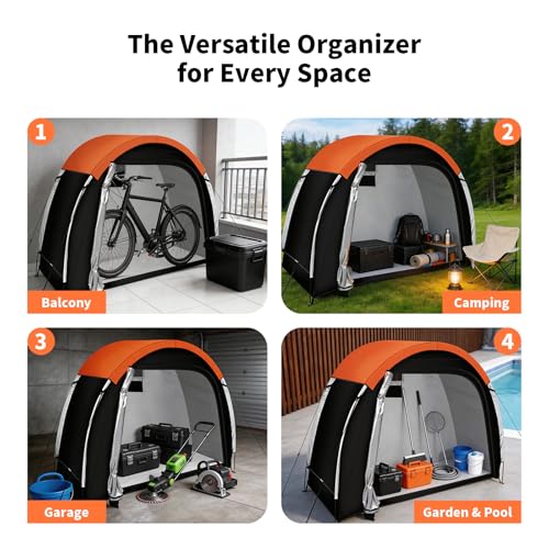 Image of Bike Storage Tent with Rain Cover & Mesh Window, PU5000 Waterproof Bike Shed for 2 Bikes, Portable Outdoor Storage Shelter for Bicycle, Motorcycle, Lawn Mower, Garden Tools (6.6x2.6x5.6FT)