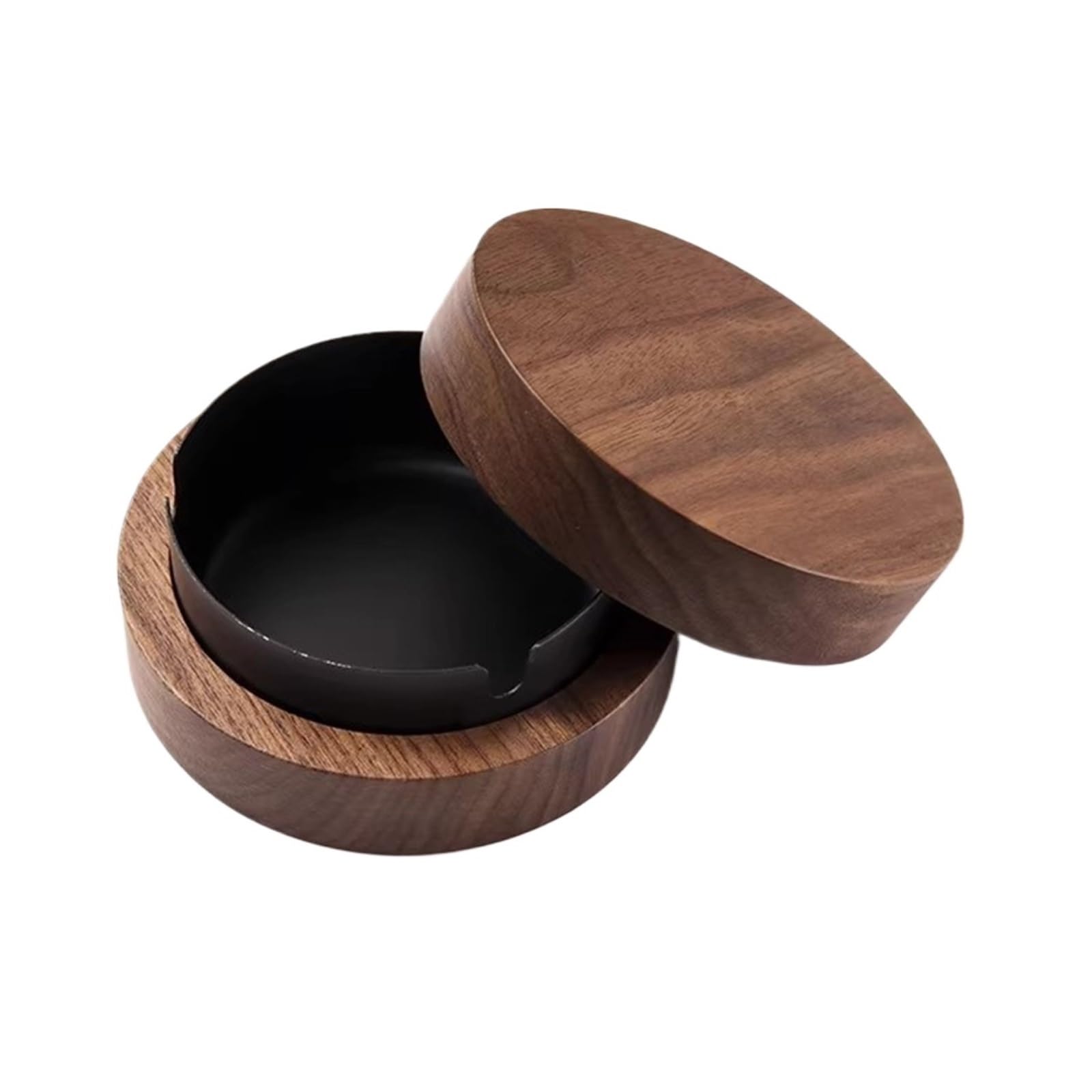 Cigarettes Ashtrays Black Walnut Ashtray with Lid for Home Office Decor(Black)