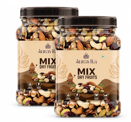 Image of Auravita Healthy Nutmix 500 * 2 gm, Dried Almonds, Black Raisins, Cashewnuts, Cranberries, Green Raisins & Many More(Pack of 2)