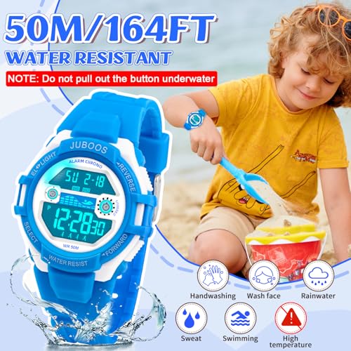 Image of Juboos Kids Digital Watch for Boys Girls 5-18, 7 Colors LED Light Kids Sports Outdoor Wristwatch, Waterproof Watch with Alarm, Stopwatch