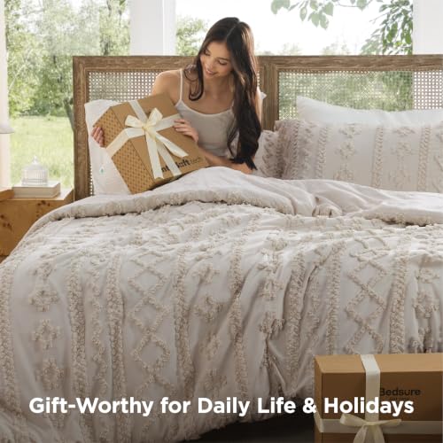 Image of Bedsure Tufted Boho Comforter Set Full, Bedroom Decor Bedding Set Linen
