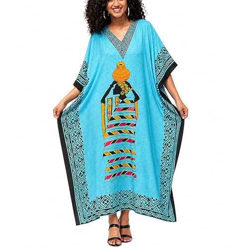 Image of Gypsie Blu Women Plus Size Kaftan Dress Beach Cover Up Maxi Dresses for Women, V-Neck Kimono Sleeve 1X-3X
