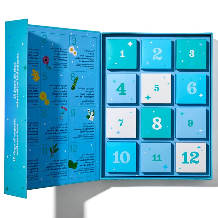 DAVIDsTEA 12 Days of Wellness Teas – 12 Organic Loose Leaf Tea Sampler Gift Set, 24 Servings | Variety Pack of Herbal, Chai, Oolong & Green Tea - Image 2