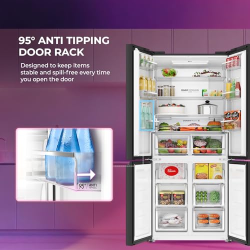 Image of Haier 520 L 3 Star Lumiere Frost Free Triple Inverter French Door Side by Side Refrigerator (HRB-600RW, Rosette White, Magic Convertible Zone, Vogue Colourful Steel, Deo Fresh Technology, 2026 Model)