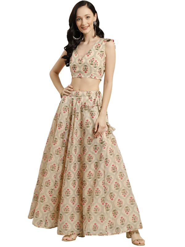 Maslin Silk Kali Pattern Lehenga Choli Set for Women | Semi-Stitched with Cancan & Cotton Lining (No Dupatta) (Maslin Croptop)-image-46