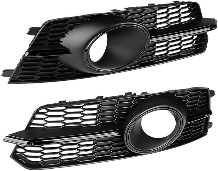 Astra Depot Left Right Front Matte Black Grille Glossy Blk Trim Line Fog Lamp Cover 4G0807681AG 4G0807682AG Compatible for 2016-2018 Audi A6 C7 S6 S-Line with ACC hole