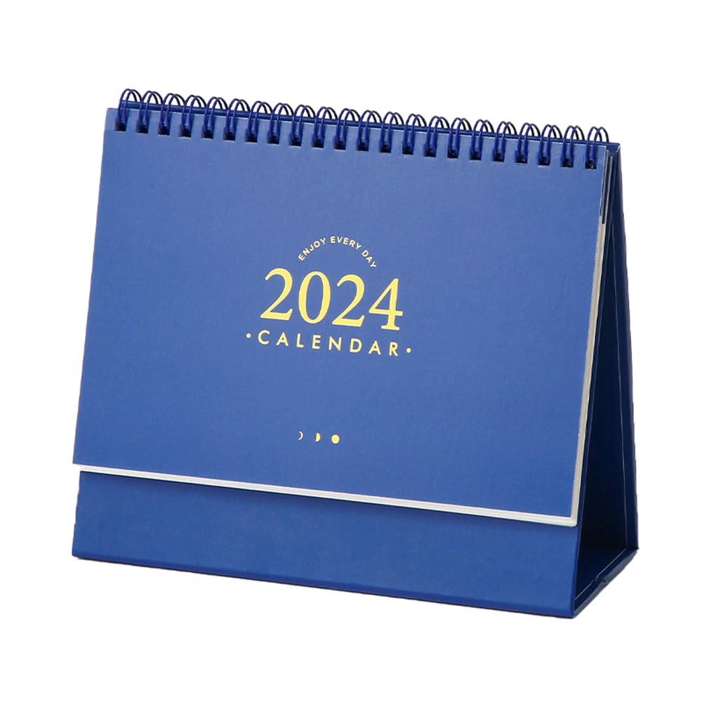 2024 Tischkalender Stehender Flip Desktop Kalender mit Bronzing Cover Einfache Schreibtischdekoration Beschreibbarer Desktop Kalender (Blau)