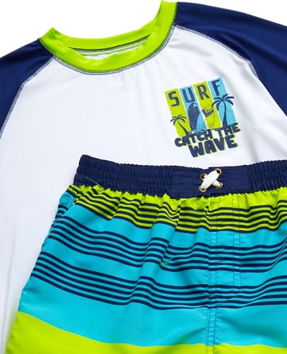 Image of Quad Seven Boys 2-Piece Rash Guard Swimsuit Set Short-Sleeve (Sizes 5-12) | Lightweight Quick-Dry Fabric with Sun Protection, Matching Top & Trunks, Adjustable Drawstring Waist for Pool or Beach Days