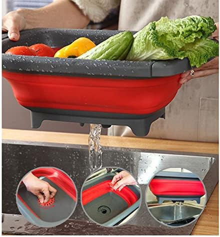創意伸縮食器洗い槽水鉢長方形多機能折りたたみ食器洗い鉢滴水かご携帯式帯漏水かご折り畳む伸縮収納シリカゲル果物バスケット野菜洗い鉢移動水槽 レッド 日本全国 送料無料