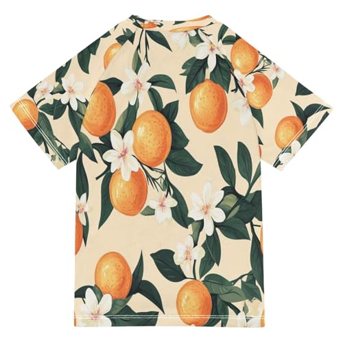 Kids Swimsuit Orange Flower Fruit Sunscreen T-Shirts Swimwear Sets UPF 50+2
