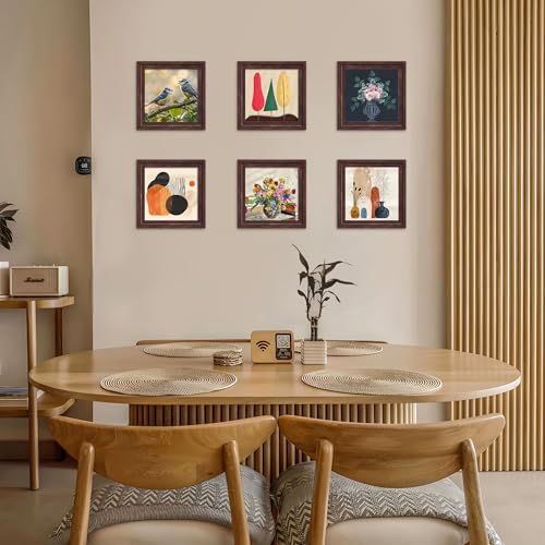 Image of 8x8 Picture Frame Walnut Brown with Black BackBoard, 1.37 Inch Curved Extra Wide Edges MDF Material, Rustic Style Picture Frame 8x8 inches for Wall Decor