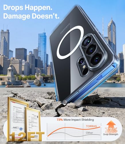 Image of TORRAS Magnetic Clear Case Fit for Samsung Galaxy S26 Ultra, Anti-Yellowing Shockproof Back Cover, Strong Magnet for Wireless Charging & Car Mount, 12FT Military Grade Protection - Diamond Clear