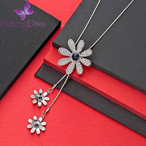 Image of Shining Diva Fashion Crystal Flower Stylish Long Chain Pendant Necklace for Women and Girls