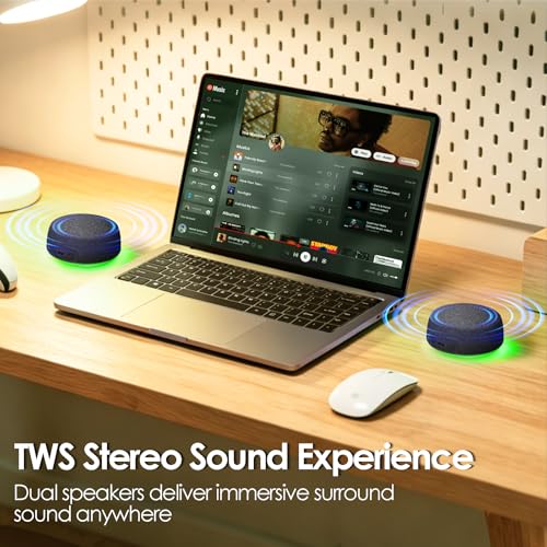Image of Dual Bluetooth Speaker Set with TWS Stereo & Magnetic Base - 10H Playtime, 3H with RGB Sync Lights On, Phone Stand, Wireless Speakers for TV Watching,Home Theater, Outdoor, Multi-Room