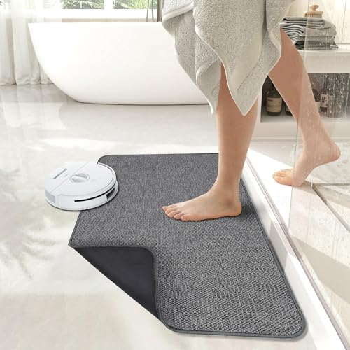 Image of Bath Mat,Ultra Thin Bathroom Rugs,Rubber Bath Mats for Bathroom,No Slip Bath Rug,Quick Dry,Machine Washable,Low Pile,Absorbent,Shower Outside,Sink,Home Decor Accessories.Dark Grey,1'8 inchx2'8 inch(20x32inch)