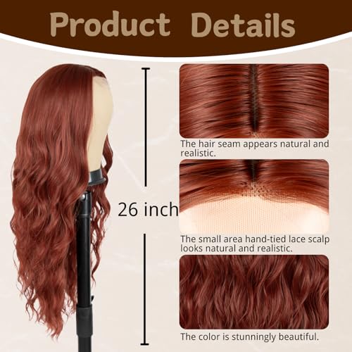 Long Auburn Wig for Women 26 Inch Middle Part Wavy Women Charming Wigs Realistic Natural Looking Synthetic Heat Resistant Fiber Wig for Daily Party Use - Image 4
