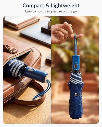 Image of Destinio Umbrella for Man - Large Size, Fully Automatic, Windproof Fibreglass Ribs, UPF 50+ Sun Protection, Premium 210T Pongee, Foldable Travel Umbrella for Rain for Men and Women - 3 fold Compact Easy to Carry (Auto open auto close)