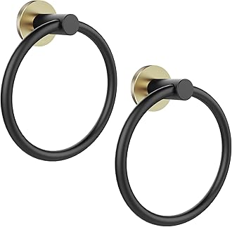 SetSail Towel Holder for Bathroom Wall 2 Packs Towel Ring Stainless Steel Heavy Duty Hand Towel Hanger for Bathroom, Black and Gold
