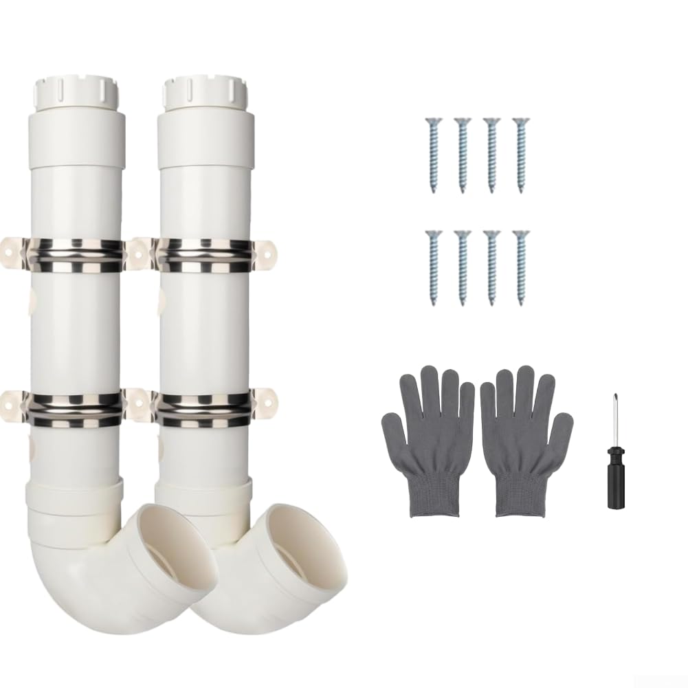 Mangiatoia automatica per polli, tubo in PVC da appendere, design resistente, tubo per mangime per pollame, per fattoria, bianco, 49 cm, kit con morsetti di montaggio, viti e guanti inclusi