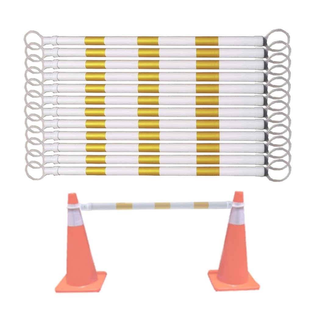Yellow And White 12 Packs Retractable Safety Barricade Pole, Telescopic Reflective Traffic Cone Barrier, 4.1-6.56 Feet Traffic Cone Bars For Enhanced Visibility & Crowd Control(Yellow And White)