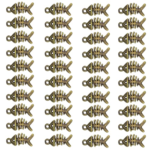 40 Piezas Accesorio de Dije de Espina de Pescado para Proyectos de Joyería y Manualidades Colgantes de Hueso de Pescado de Aleación Resistente con Diseños de Acabado de Bronce Diseños de Joyería