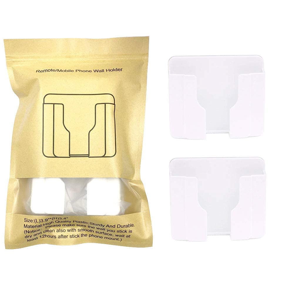 Wall Mount 3M Adhesive Mobile Phone Wall Charger Holder and Remote Control Stand Multipurpose Storage Box (White 2 Pack)