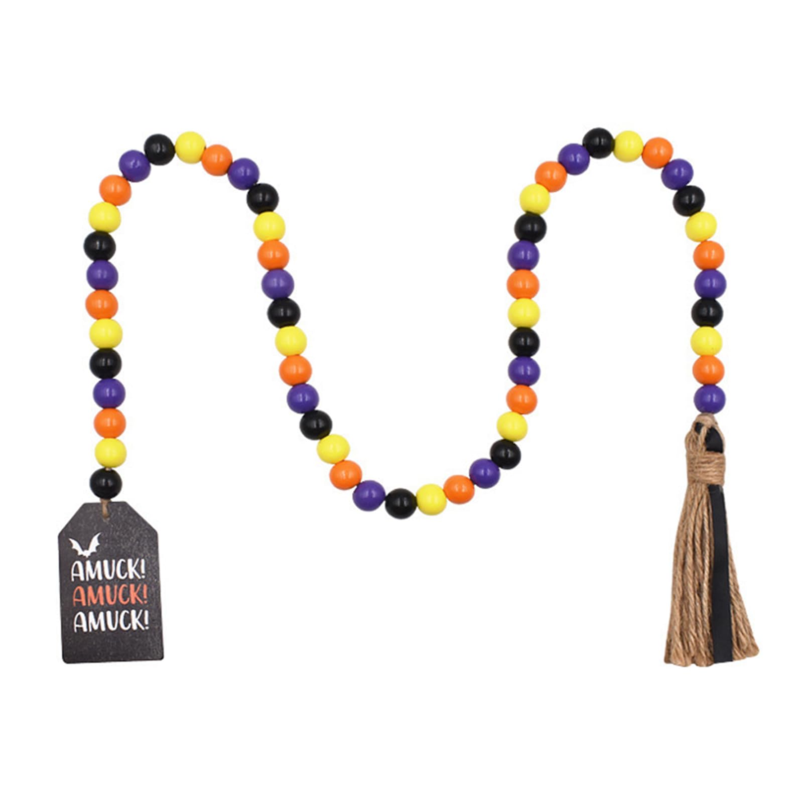 Kalttoy Halloween Wood Bead Garlands with Tassels Tags Pendant Home Festival Holiday Wedding Birthday Party Decoration Tassels Garlands