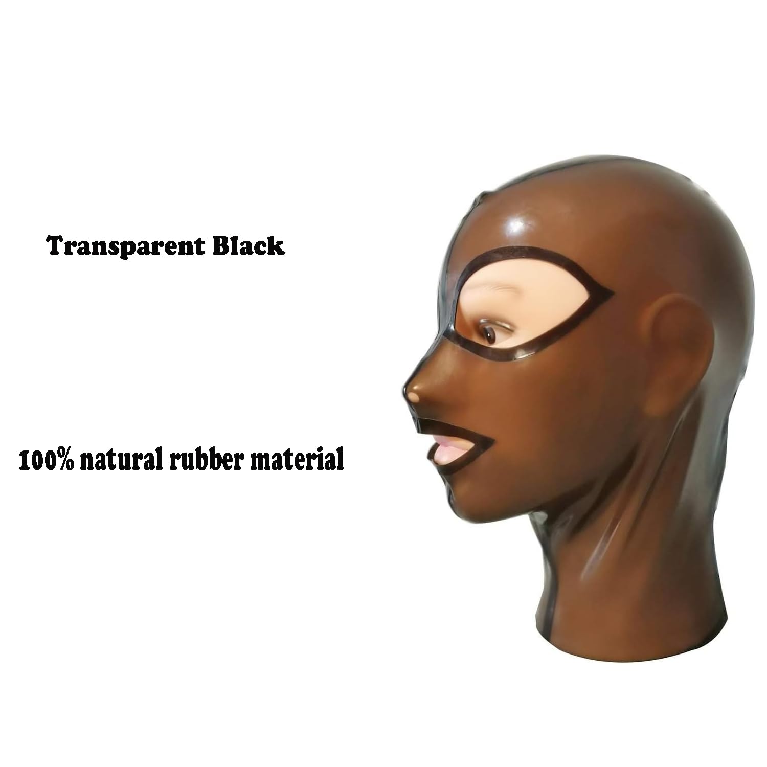 Kangxinsheng Transparent Black Latex Hooded Masks,Natural Rubber Hood with Back Zipper,Suitable for Novelty Latex Cosplay Club Costumes M - Image 3