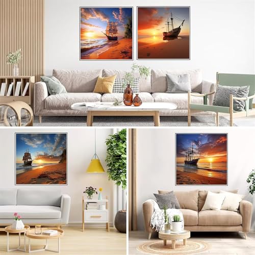 Diamond Painting pour Maison sans Mur Vide : Grand Kit Broderie Bateau Couchant 100x100cm - 5
