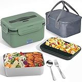 Vabaso Max 100W Elektrische Lunchbox Erwachsene, Thermo Lunchbox mit Besteck und Isolierter Lunchbeutel, 12 24 230V, Auslaufsicherer, 1.8 L Großbehälter, Brotdose mit Fächern für Auto, LKW, Zuhause