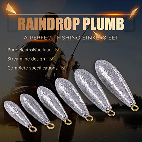 image for Swpeet 10Pcs 50g Fishing Sinkers Raindrop Shape Bullet Weights Sinkers