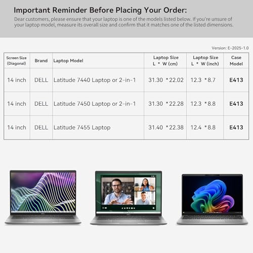 Image of Smatree Laptop Sleeve for 14 inch DELL Pro 14 Premium PA14250 | for 14 inch DELL Latitude 7450 Copilot+PC /7455 /7400 /7410 /7420 /7430 /7440 /9440 /9450 or 2-in-1,Case with Pocket(E413)