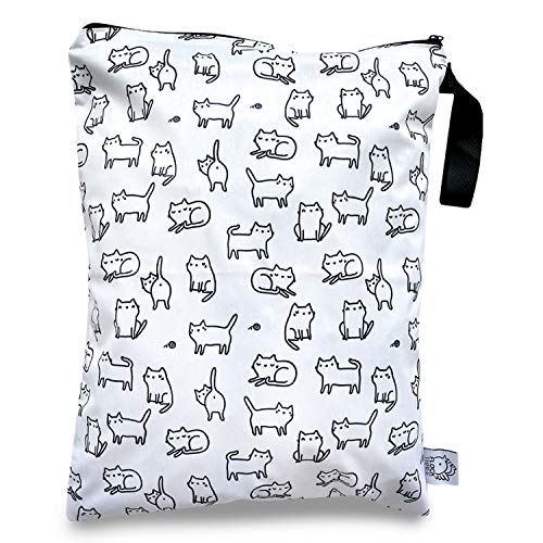 Image of FLOCK THREE Washable and Reusable Wet Bag Diaper Bag Water Resistant Swimming Bag Travel Toiletries Cute Cats Print Zippered 12.6'' x 16.5''