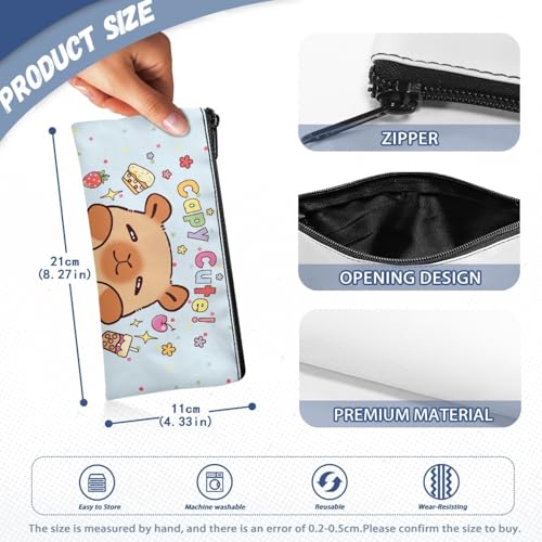 Image of Capybara Pencil Case for Girls Light Blue Pencil Box for Crayon Scissors Cute Pen Holder for Kindergarten Toddlers Zippered Pouch for Stationery