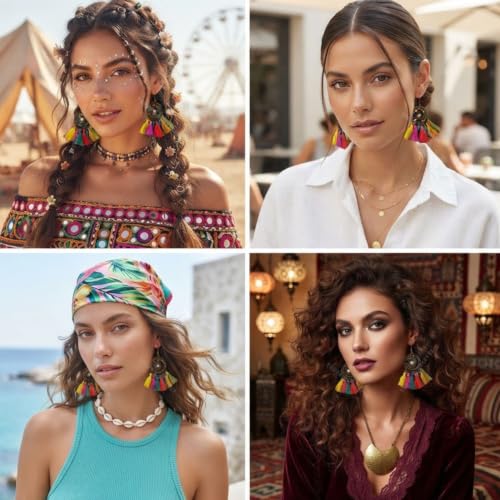 Image of Young & Forever Gift Boho Carnival Sea Island Long Tassel Earrings Handmade Beaded Bohemian Women Statement Beads Dangle Earrings Ethnic Jewelry Fringe Earrings