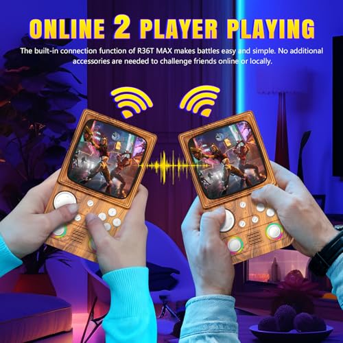 Image of R36TMAX Retro Gaming Console Handheld - 4.0 inch IPS Screen,64GB Retro Handheld Game Console, 5G WiFi Online Play,RGB Joystick,4000mAh Portable Retro Game Console -Wood Grain Brown