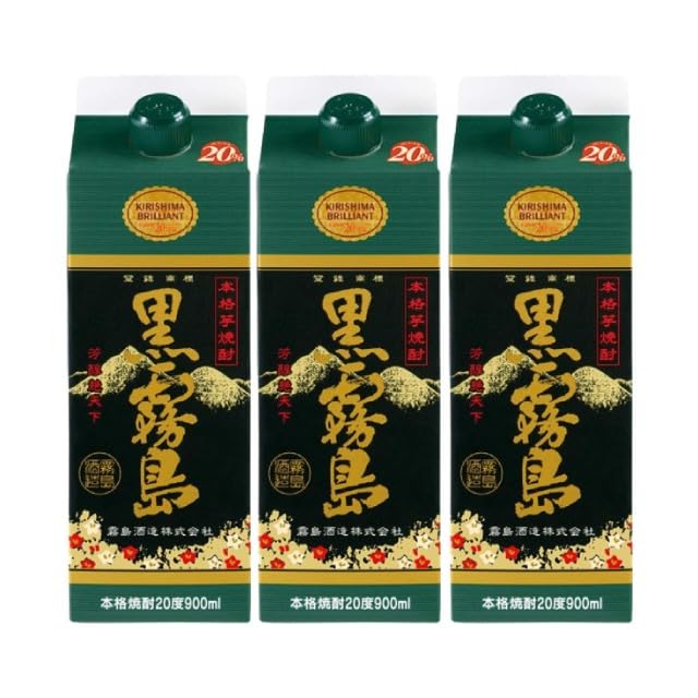 Amazon.co.jp: 黒霧島 20度 パック 900ml×3本 芋焼酎 霧島酒造 宮崎県