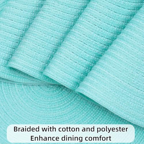 Image of SHACOS Round Placemats Set of 4 Washable 15 inch Round Table Mats Cotton Polyester Woven Braided Place Mats for Dining Table Wedding Party Decor (Aqua, 4)