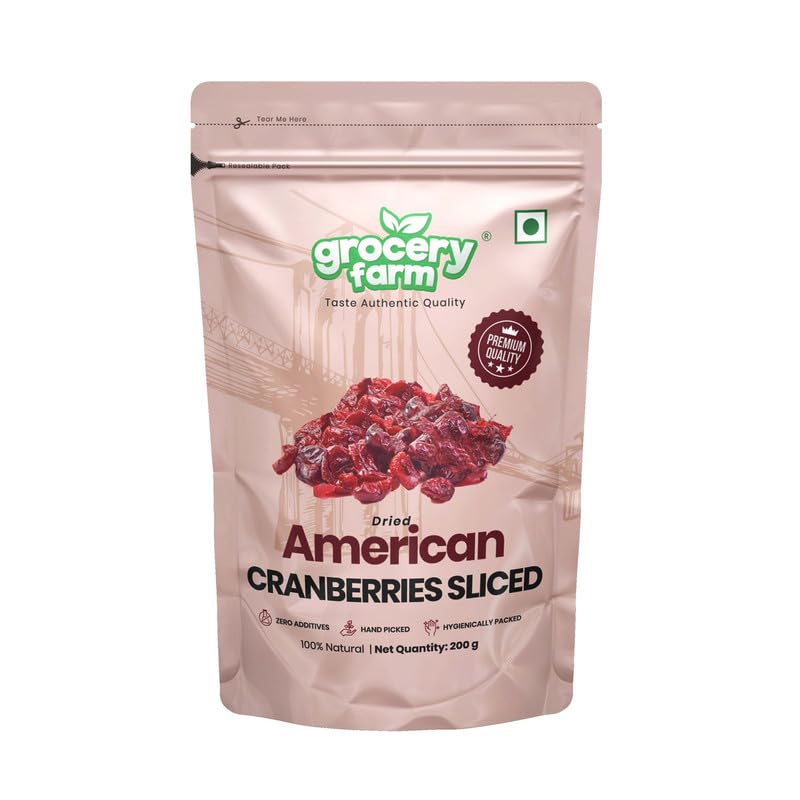 Grocery Farm American Cranberries Sliced 200gm | Rich In Immune-Boosting Antioxidants | Naturally Sweet & Tangy Flavorsome, Nutrient-Rich Dried Berries for Healthy Snacking