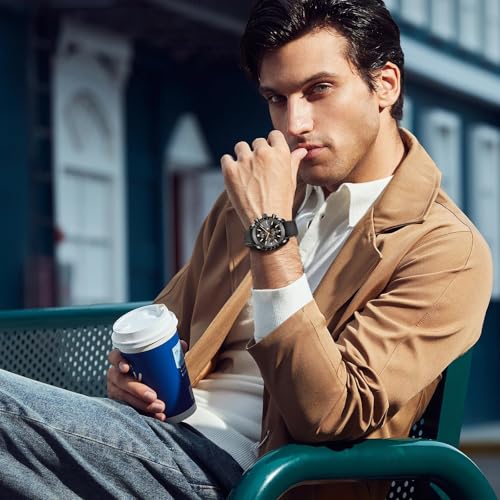 Image of BENYAR Men's Watches Waterproof Sport Military Watch for Men Multifunction Chronograph Black Fashion Quartz Wristwatches Calendar with Leather Strap