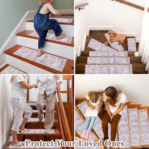 Ileading S007-STAIRHUAZHI15 Non Slip Stair Treads For Wooden Steps Set Of 15, 30 Inch X 8 Inch Soft Indoor Stair Rug Runner Boho Stair Carpet Strips With Rubber Backing Staircase Step Treads Covers thumb #2
