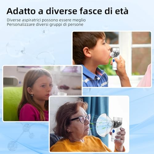 Aerosol Silenzioso, Ricaricabile USB-C Macchina Aerosol per Adulti e Bambini,Con Display Digitale, Aerosol Ultrasuoni Con 2 Maschere e un Boccaglio