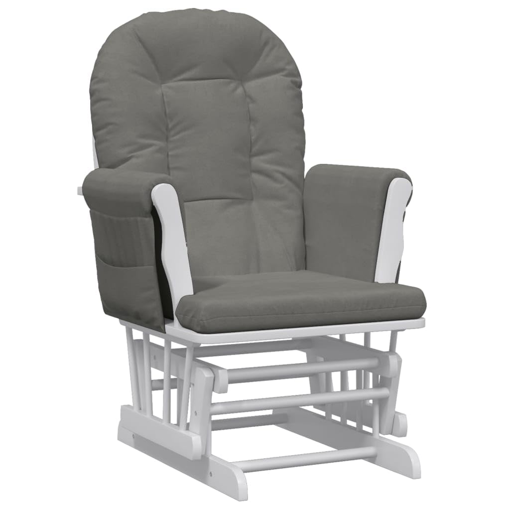 Sillón mecedora con taburete, tela gris oscuro, madera de caucho maciza, 70 x 72 x 107 cm, para salón, habitación de bebé, relajación, lactancia, lectura, reposabrazos cómodo