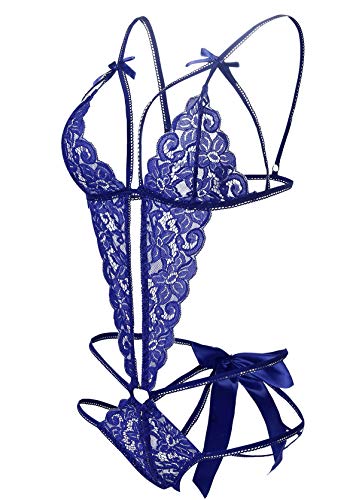 Image of Donnalla Women's Deep V Lace Teddy One Piece Lingerie Cutout Strappy Lingerie