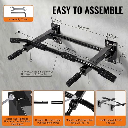 Image of Pull Up Bar Wall Mounted - Multifunctional Wall Mounted Pull Up Bar for Home Gym