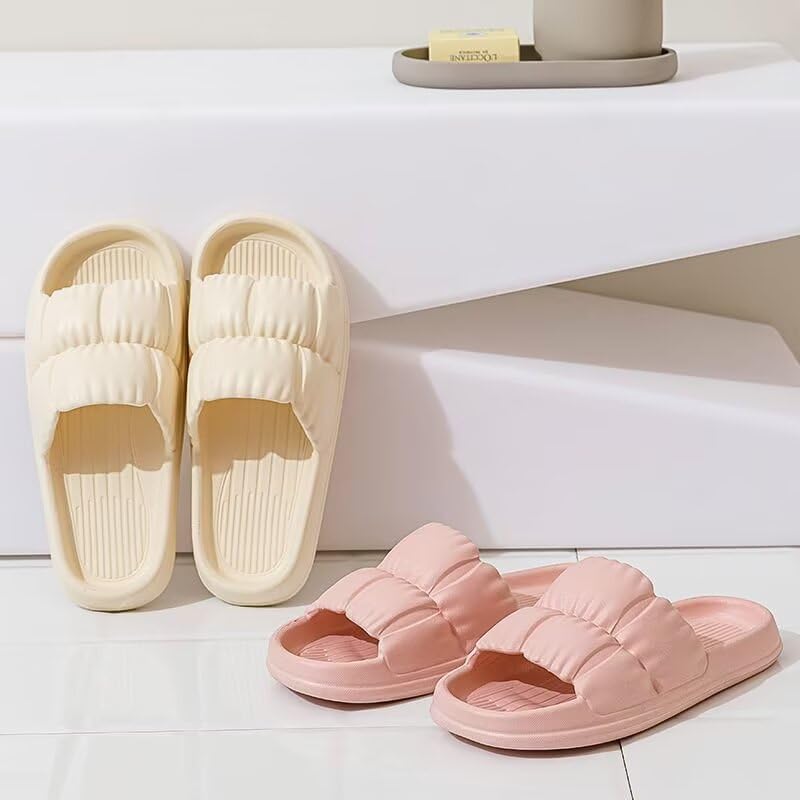 Non-Slip Quick-Dry Shower Slippers for Women & Men, Ultra-Soft Cushion Thick Sole, Summer Indoor/Outdoor Bath Slides, Comfortable Home Shower Shoes（Size：36-37，Yellow）- 1 Pair3