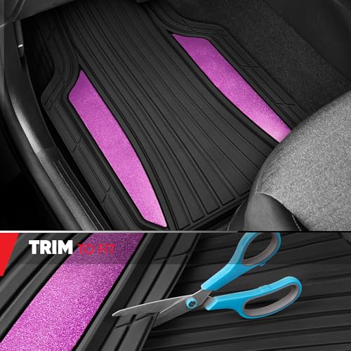 Image of Motor Trend ChromeTech Car Floor Mats Full Set - Durable Rubber Floor Mats for Cars with Two Tone Accent, All Weather Interior Protection for Front and Rear with Non-Slip Backing, Black & Pink