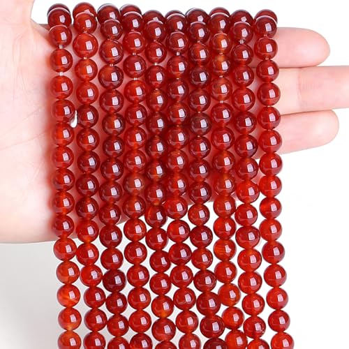 Sahoottie 100 Stück Roter Achat Perlen 6mm Runde Naturstein Perlen mit Loch Edelsteine zum Auffädeln Edelsteinperlen Rot für Armbänder Selber Machen Ketten DIY Schmuckherstellung Basteln
